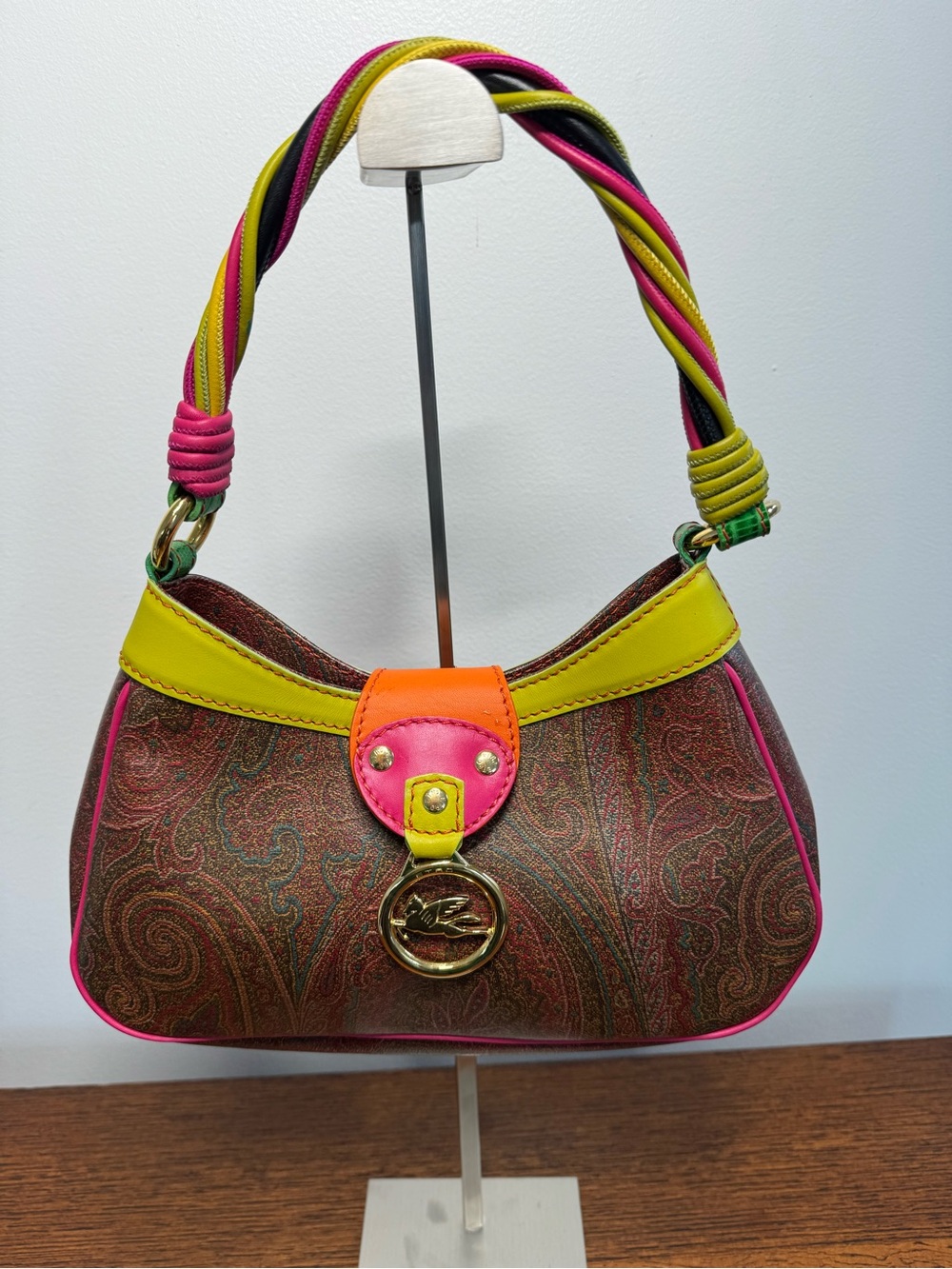 Etro Paisley Shoulder Bag w/Nein Braided Handle & Pegasus Clasp